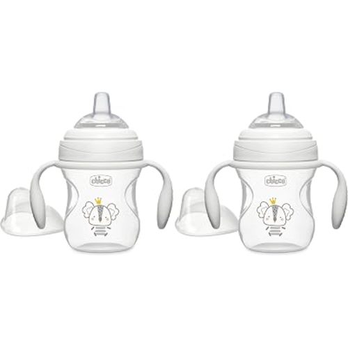 Chicco Transition Sippy Cup with Silicone Spout and Spill-Free Lid 7oz. | Calibration Markings | Removable Handles | Top-Rack Dishwasher Safe | Easy to Hold with Ergonomic Indents | Grey | 4+ months