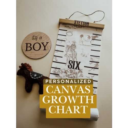 Wild West Personalized Growth Chart Canvas Cowboy Kids Height Chart, Western Nursery Wall Decor