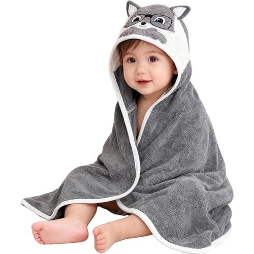 Cotton Baby Hooded Towel, Cotton Bath Towel, Bath Towel with Hood, Kids Bath Towels Wrap, Kids Beach Towel, Hooded Bath Towels for Boy and Girl, 35.43”*35.43” (Dog)