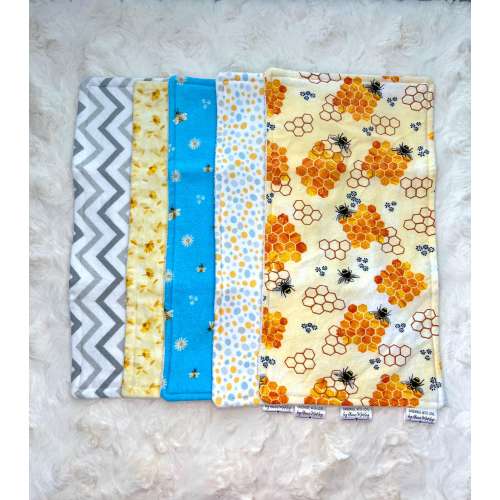 Bumblebee Burp Cloth Set (5 OR 3) | Handmade Flannel and Terry Cloth | Yellow & Blue