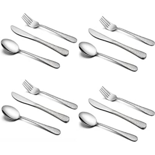 HaWare 12-Piece Toddler Kids Silverware Set, Stainless Steel Hammered Flatware Cutlery, Children Tableware Includes 4 Spoons&Forks&Butter Knives, Ideal for Preschooler, Dishwasher Safe