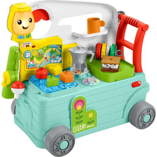Fisher-Price Laugh & Learn 3-in-1 On-the-Go Camper Infant Walker, Musical & Steady Baby Busy Activity Center Toy