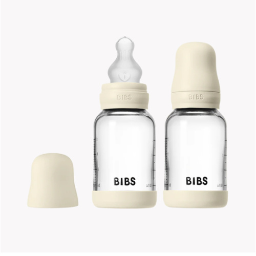 BIBS Glass Baby Bottle 4oz Silicone 2-Pack Ivory | Slow Flow – Bibsworld store US