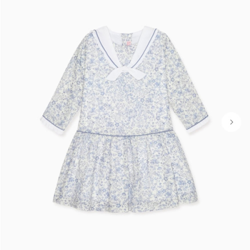 Dark Blue Floral Aranda Girl Drop Waist Dress | La Coqueta UK – La Coqueta Kids