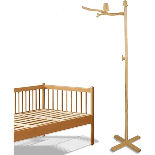 Floor Standing Wooden Baby Crib Mobile Arm, Natural Wooden Mobile Stand for Crib,Wood Crib Arm with Bird Design& Anti-Dumping Function, Mobile Stand for Crib Mobile & Nursery Decor