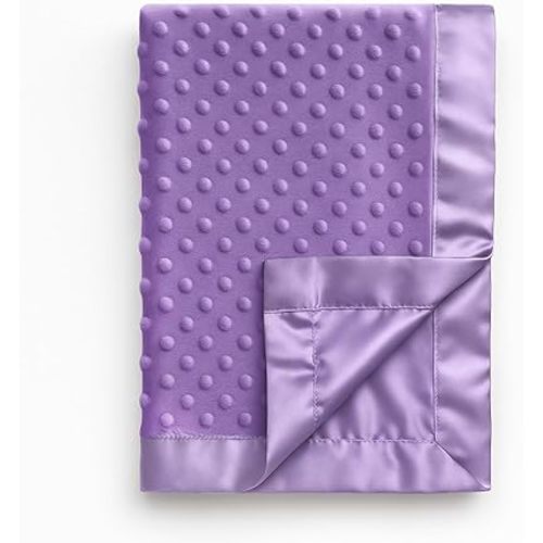 Pro Goleem Baby Soft Minky Dot Blanket with Silky Satin Backing Baby Gifts for Boys and Girls (Purple, 30’’ x 40’’)