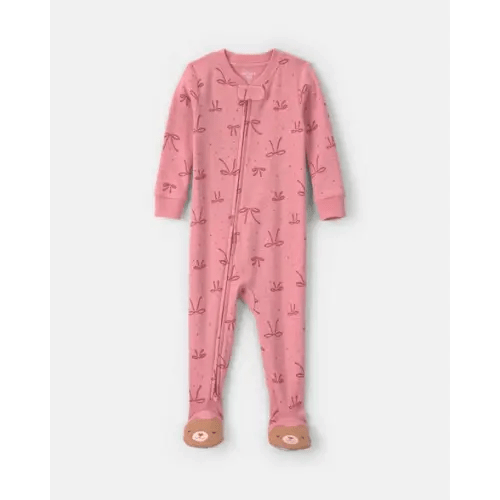 Baby Girl 1-Piece Bows 2-Way Zip 100% Cotton Snug Fit Footed Pajama - Pink | Carter's