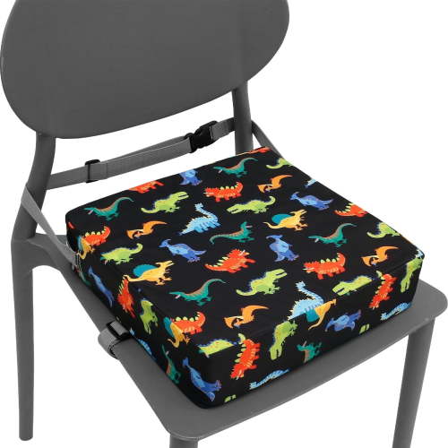 Dznils Toddler Booster Seat for Dining Table, with Safety Buckles, Non-Slip Bottom, Black Dinosaur