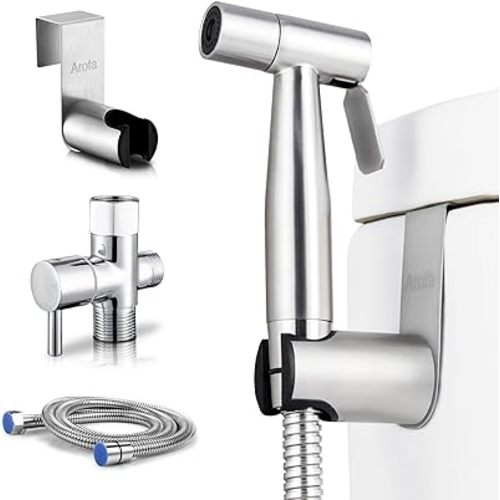 Arofa Handheld Toilet Bidet Sprayer for Toilet-Adjustable Water Pressure Control with Bidet Hose for Feminine Wash, Stainless Steel Brushed Nickel Cloth Diaper for Baby Wash - 1 Pack