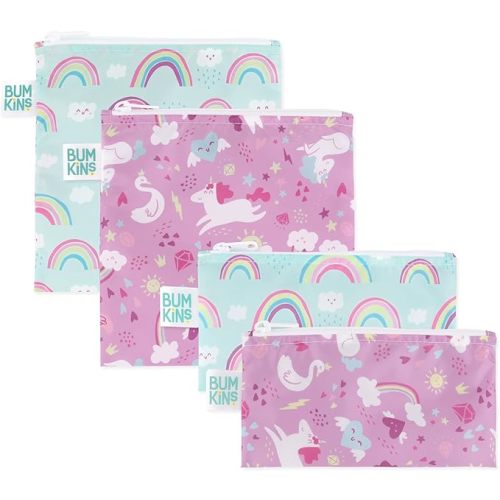 Roamio Reusable Sandwich and Snack Bags, for Kids School Lunch and for Adults Portion, Washable Fabric, Waterproof Cloth Zip Bag, Pack Travel Pouch, Food-Safe, 4-pack Set Green Stripe and Multi Check