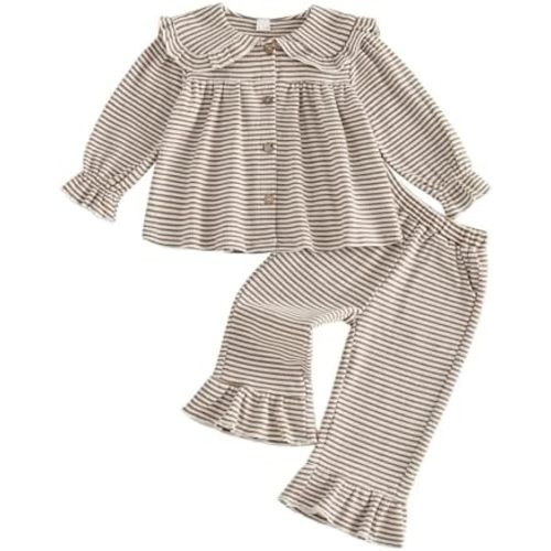 Baby Girl Clothes Waffle Knit Long Sleeve Shirt Top Ruffle Pants Set Spring Fall Winter Toddler Girls Outfits 6M-4T