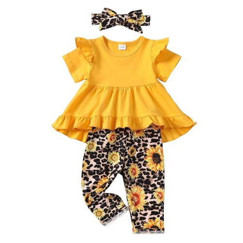 Kucnuzki Baby Girl Clothes Toddler Girl Outfit Ruffle Sleeve Shirt Floral Pant Set Fall Winter Clothing for Girl