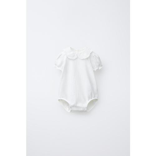 EMBROIDERED COLLAR BODYSUIT - Light ecru | ZARA United States