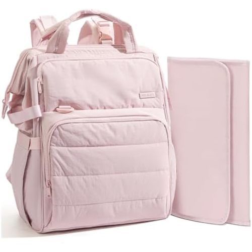 BELALIFE Baby Diaper Backpack Bag, Baby Essentials Travel Backpack for Moms Dads, with Changing Pad, Insulated Bottle Holders & Stroller Straps, Pink