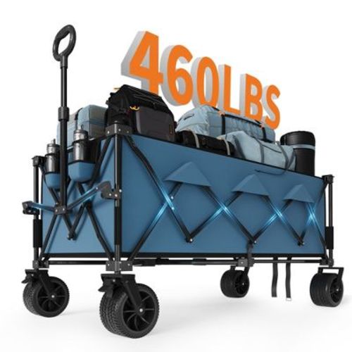 Heavy Duty Foldable Wagon for Beach, Extra Large Collapsible Foldable Wagon for Camping, All Terrain Beach Wagons Extended with Cup Holders for Sand