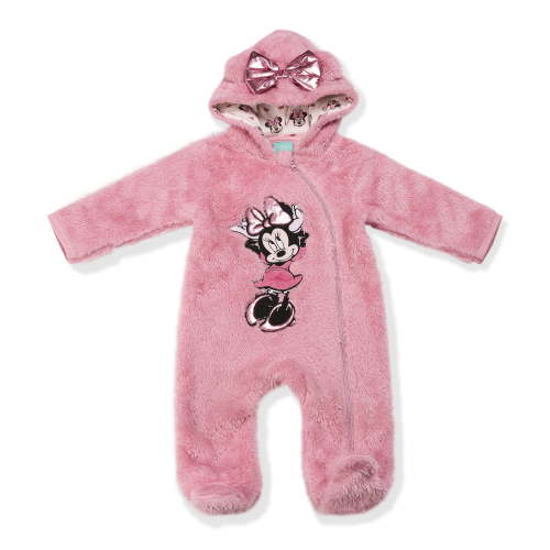 Disney Clothes Minnie Mouse Baby Girls Plush Hooded Pram Cozy Fleece Coverall with Ears for Infant (0/3M6/9M)