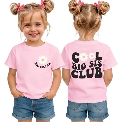Big Sister Shirts for Toddler Girls Cool Big Sis Club T-Shirt Baby Announcement Tee Gender Reveal Outfit Summer Top