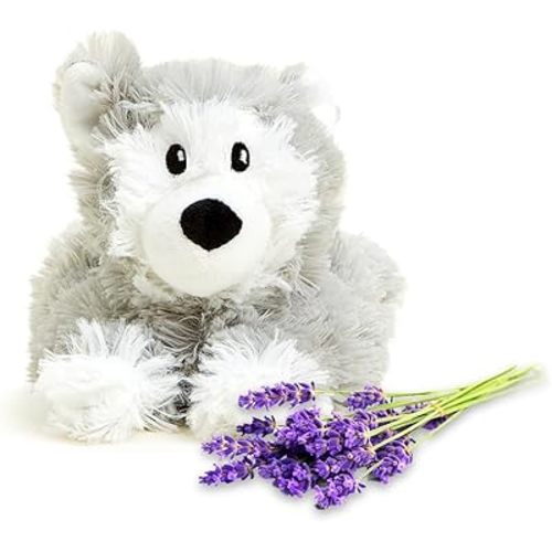 warmies Microwavable French Lavender-Scented Plush Jr Husky - Soothing Lavender Aroma Weighted Plushies for Kids - Microwave Heat Therapy - Heated Stuffed Animals - Grey