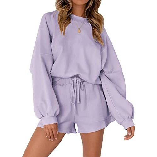 MEROKEETY Women's 2025 Fall Oversized Batwing Sleeve Lounge Sets Casual Top and Shorts 2 Piece Outfits Sweatsuit