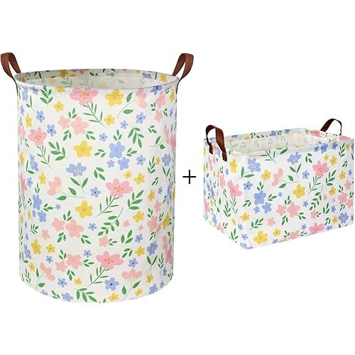 HIYAGON Baby Laundry Basket Flower Hamper Rectangular Storage Box for Organizing Toys,Nursery Basket,Clothing,Books, Gift Baskets