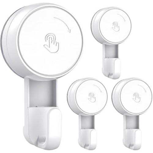 LUXEAR Heavy Duty Waterproof Shower Hooks 4 Pack - Suction Hook, No Drill Damage-Free Removable Reusable Wall Hooks for Bathroom Kitchen Towel Bathrobe Loofah Shower Hooks (Max Load 11LB/5KG)