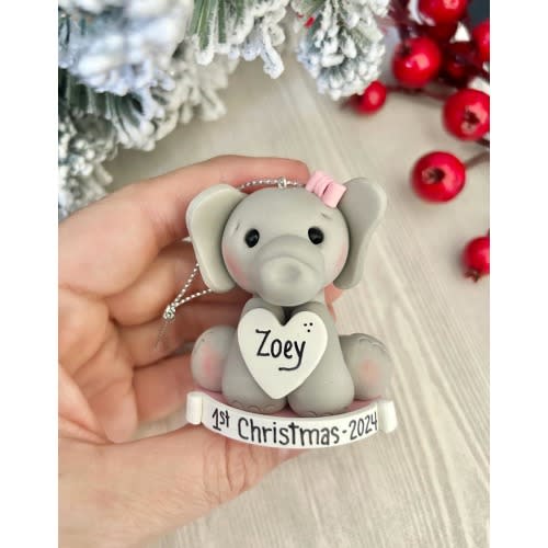 Elephant ornament First Christmas baby girl, 1st Christmas ornament personalized for girl, Babys first year