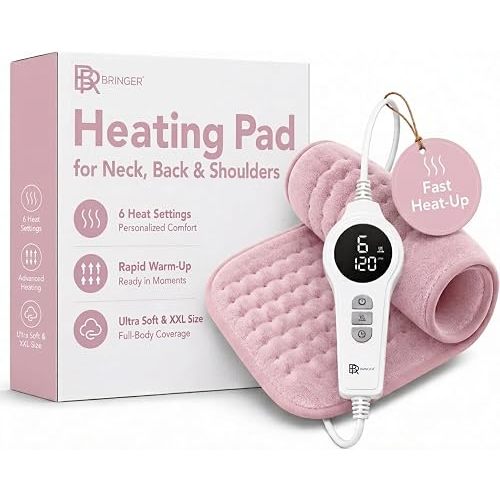Heating Pad for Back, Shoulders and Neck, Pink, 23.6 x 11.8 in
