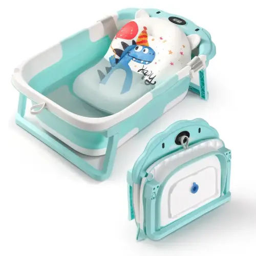 Collapsible Baby Bath Tub with Thermometer & Soft Floating Cushion,Baby - TikTok Shop