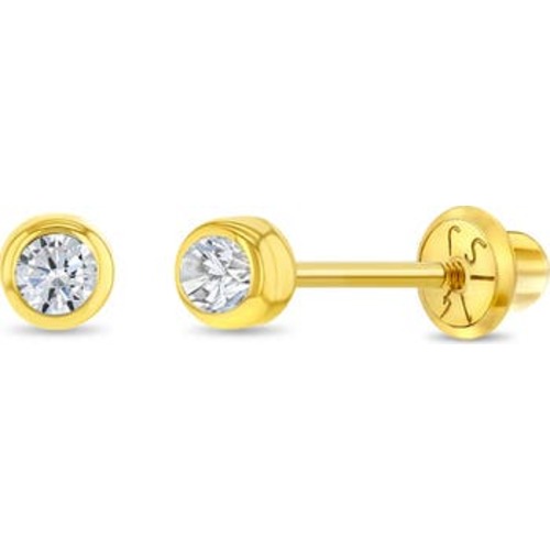 14k Bezel Set Diamond Earrings, Medium