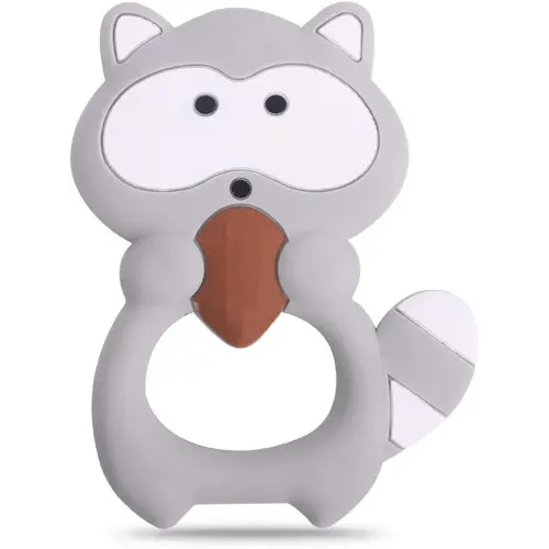 Baby Silicone Teether,Sensory Chew Toys,BPA Free Soft and Effective Infant Teething Pain Relief Toys,Freezer Safe,Food Grade Silicone,Best Shower Gift for Boys and Girls (Raccoon)