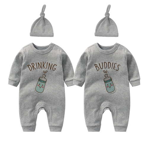 YSCULBUTOL Baby Twins Bodysuits Drinking Buddies Newborn Infant Clothes Unisex Twin Romper Outfits With Hat