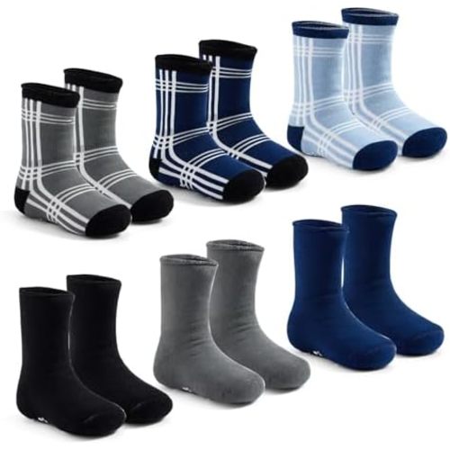 Baby Boys Non-Slip Winter Socks - Thick Warm Grips for Toddler Boys Girls - Non-Skid Terry 6 Pack