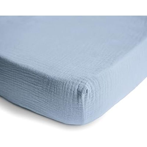 mushie Extra Soft Muslin Fitted MINI Crib Sheet | 24"x 38" (Baby Blue)