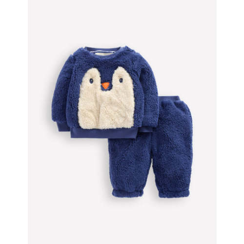 Novelty Borg Sweatshirt Set-Navy Penguin | Boden USA