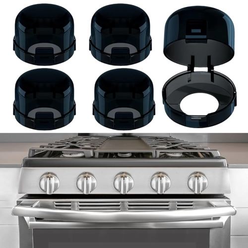 5-Pack Stove Knob Covers for Child Safety, Gas Stove Knob Locks Child Proof Oven Knob Locks for Babies and Pets, Universal Size, Easy to Install, Upgrade Heat-Resistant Material (Black)