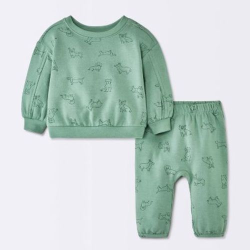 Baby Boys' 2pc Dog Graphic Modal French Terry Sweatshirt and Pants Set - Cloud Island™ Forest Green 18M