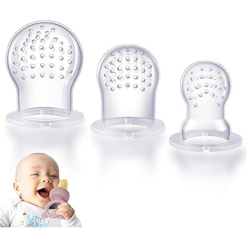 JEXFUN Silicone Replacement Pouch Pacifier for Baby Fruit Food Feeder, Food Grade Silicone Feeder Sacs, Fruit Feeder Replacement Nipples, BPA Free (Small/Medium/Large Size, 3PCS)