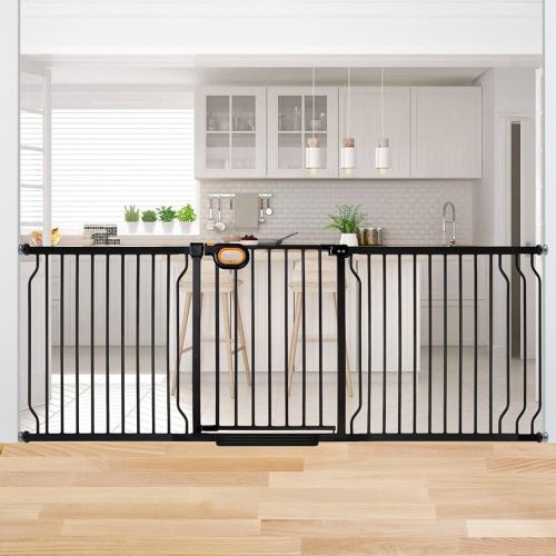 owlie Baby Gate Indoor 75-85 Inch, Extra Wide Safety Gate for Dogs Large Stairway Gate Adjustable Baby Gates Pressure Mount Wide Gate for Pet Stairway Doorway No Drilling Black (30.5'' Tall)