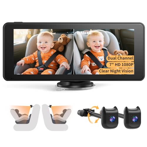 Dual Car Camera Baby Monitor with 6.9" Split Screen-1080P HD Carseat Camera for 2 kids with 360° Full Rotation-Night Vision, Auto-detail Enhancement, 2 Power Ways, Easy Install, for Twins & Siblings