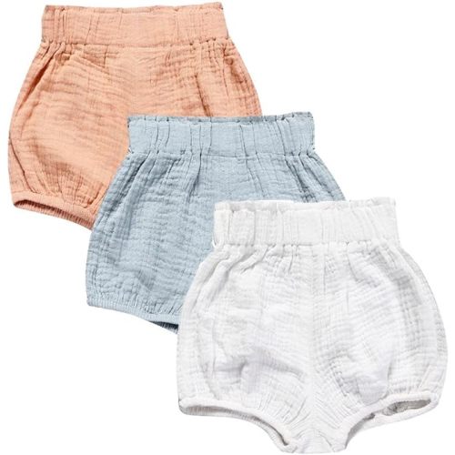 MYGBCPJS Baby Girls Boys 3 Pack Cotton Linen Blend Cute Bloomer Shorts Loose Harem Shorts