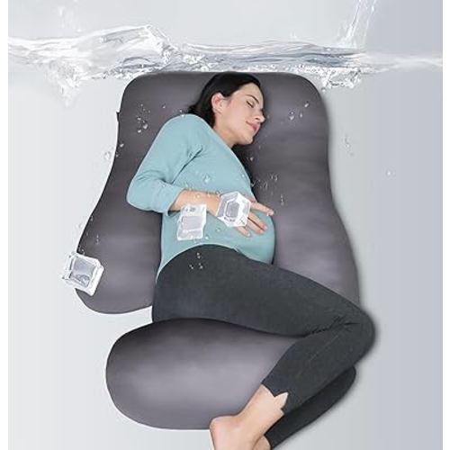 MOON PARK Pregnancy Pillows for Sleeping - U Shaped Full Body Maternity Pillow with Removable Cover - Support for Back, Legs, Belly, Hips - 57 Inch - Dark Grey - Cooling Cover