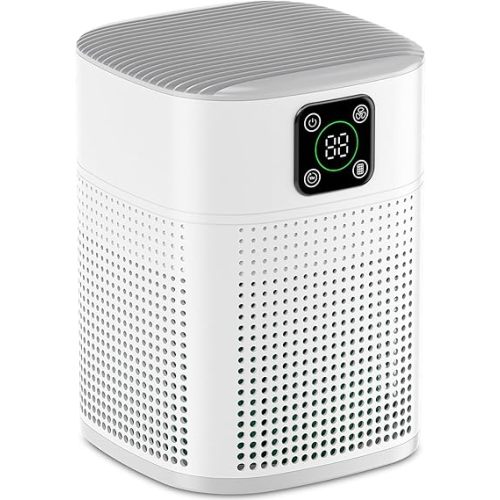 Air Purifiers for Bedroom, Honeyuan H13 HEPA Air Purifier for Home Large Room 1095 sqft, Air purifiers with 360°Air Intake, 3 Fan Speeds, 3-Stage Filtration, White