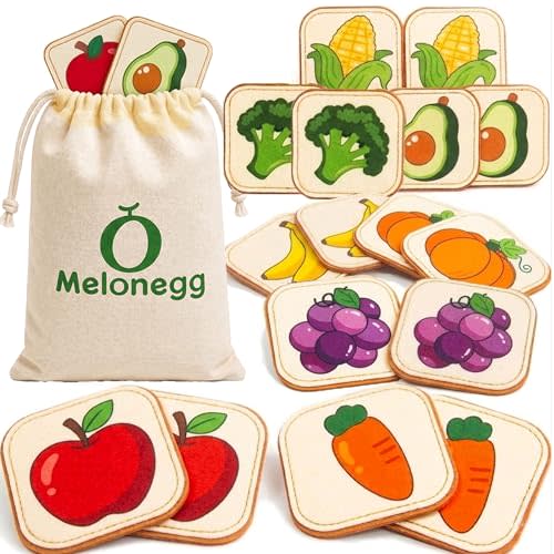Felt Matching Game for Toddlers, Fruit Vegetable Montessori Toys Travel Toys for 1-3 Memory Flash Cards for 2 3 Year Old, Soft Safe Preschool Educational Gifts for Boys Girls