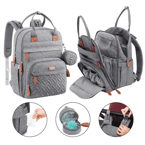 BabbleRoo, Diaper Bag Backpack, 26L with changing pad, Stroller Straps
