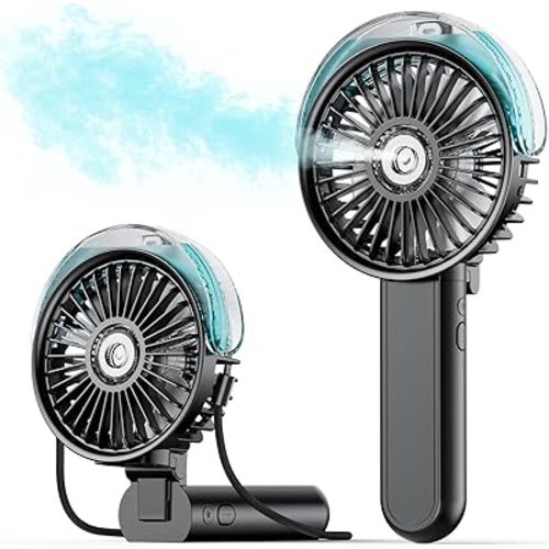 SWEETFULL Portable Misting Fan - 180° Foldable Handheld Personal Fan with Mist Spray, 3 Speeds, 30ml Water Tank, USB Rechargeable for Travel, Outdoors, Makeup, Camping, Home, and Office Use