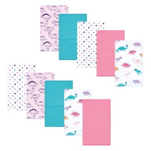 Luvable Friends Hudson Baby Flannel Burp Cloths 10pk, Pink Dinosaur