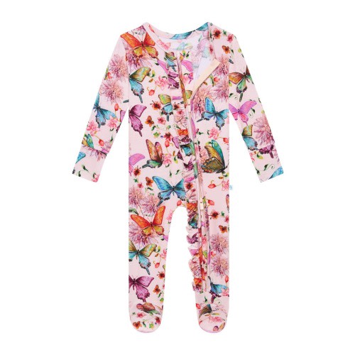 Watercolor Butterfly Ruffle Fitted Footie Pajamas