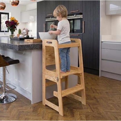 Avenlur Date 4-in-1 Foldable Tower - Toddler Step Stool with Chalkboard, Desk and Chair - Montessori and Waldorf Style Stool for Ages 18 Months to 6 Years