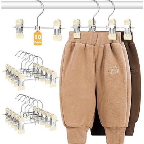 DOIOWN 10 Pack Baby Pants Hangers with Clips, Toddler Non-Slip Space Saving Hangers for Pants, Skirts, Clothes - Baby Essentials Closet Organizer