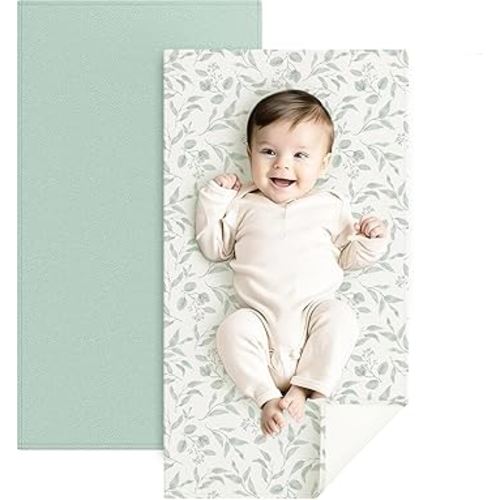 Baby Changing Mat, Waterproof, Wipeable & Portable Diaper Changing Pad for Travel or Home, Fits Perfectly in Diaper Bag, 30 x 17 inches (Green,Green Leaves)